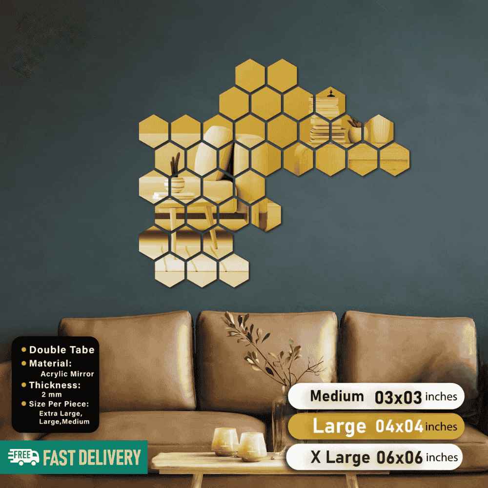 Golden, Silver and Black Acrylic Hexagon For Wall Decor