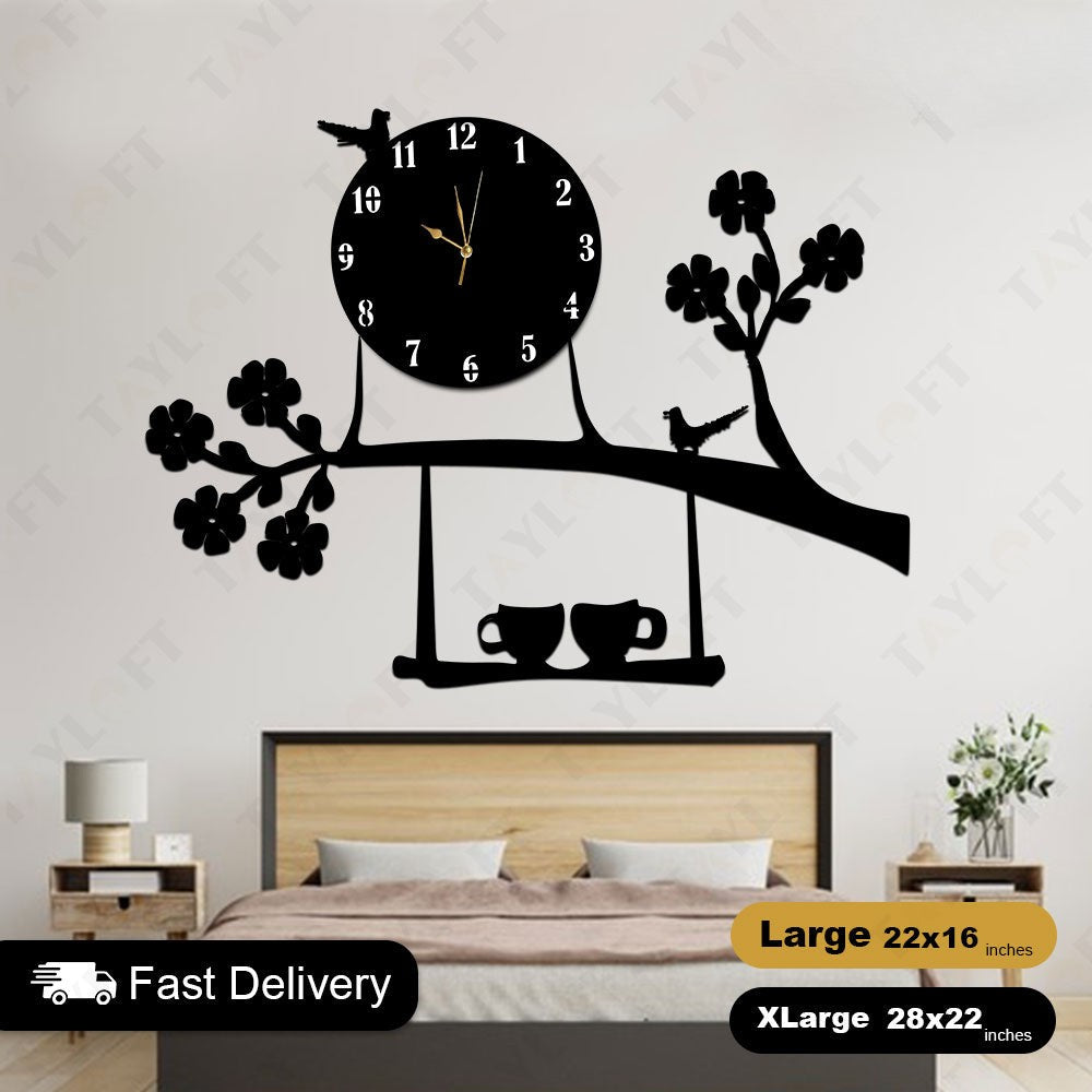 Cup Tree Wooden Clock For Wall Decor