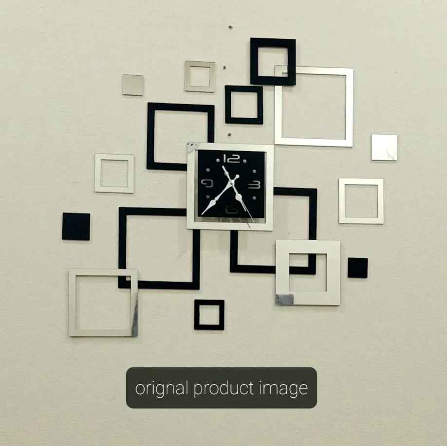 Square Shaped Silver & Golden Acrylic Clock For Wall Decor